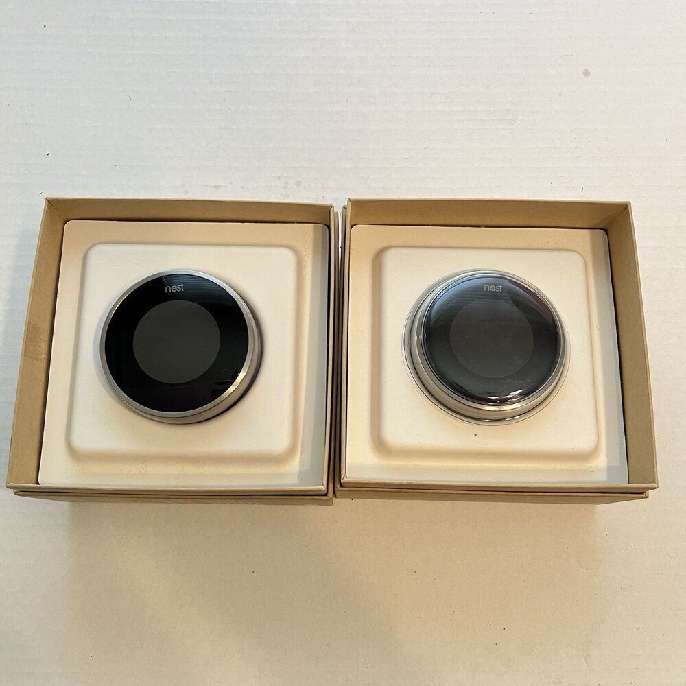 Nest Google Gen 2 Learning Thermostat Lot of 2 Silver Chrome 1 Looks Unused